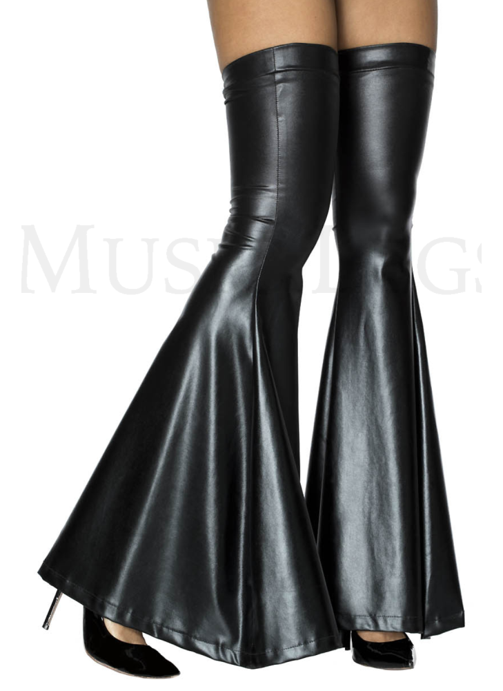 Bas patte d'éléphant en tissu effet mouillé noir - MH4878BLK